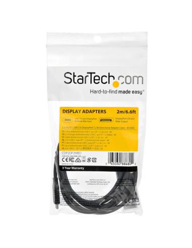 StarTech.com Cable de 2m USB C a DisplayPort 1.2 de 4K a 60Hz - Cable Adaptador de Vídeo Bidireccional DP a USB-C o USB-C a DP R