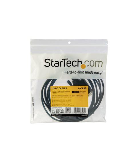 StarTech.com Cable Adaptador de 3m USB-C a DVI 1920 x 1200 - Negro - Cable USB Tipo C a DVI - Cable Conversor de Vídeo USBC