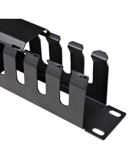 StarTech.com Panel Canaleta 1U de Gestión de Cables para Rack de Conductos Horizontales con Tapa - Conducto de Cables para Rack 