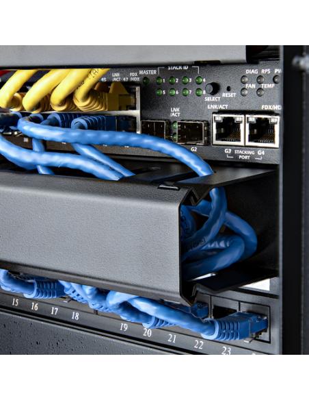StarTech.com Panel Canaleta 1U de Gestión de Cables para Rack de Conductos Horizontales con Tapa - Conducto de Cables para Rack 