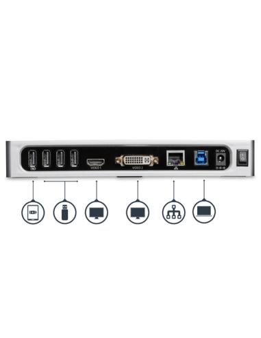 StarTech.com Replicador de Puertos USB 3.0 - Docking Station de Portátil para Dos Pantallas con Vídeo HDMI & DVI/VGA - Ladrón Hu