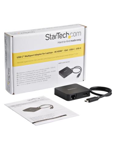 StarTech.com Adaptador Multipuertos USB C - Mini Dock Portátil USB-C 4K HDMI - Gigabit Ethernet - Hub USB 3.0 (1x USB-A 1x USB-C