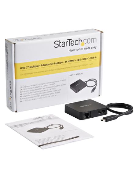 StarTech.com Adaptador Multipuertos USB C - Mini Dock Portátil USB-C 4K HDMI - Gigabit Ethernet - Hub USB 3.0 (1x USB-A 1x USB-C
