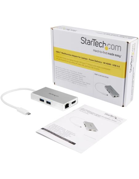StarTech.com Adaptador Multipuertos USB-C - Docking Station Portátil USB-C 4K HDMI - Entrega de Potencia 60W - GbE - Hub 2x USB-