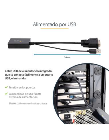 StarTech.com Adaptador DVI a DisplayPort Alimentado por USB - Conversor DVI a DisplayPort - Convertidor DVI-D a DP - 1920x1200