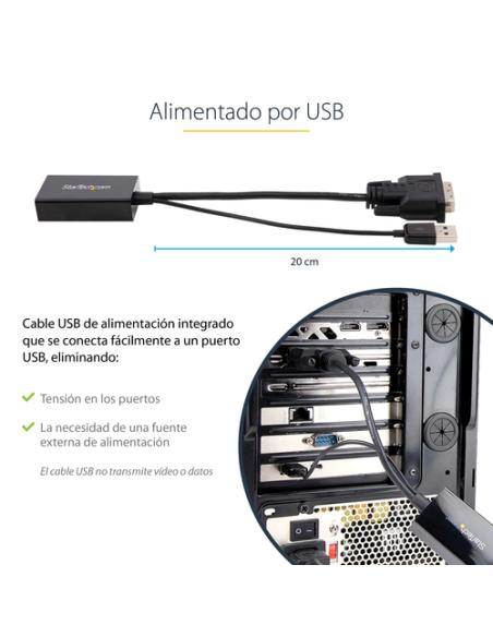 StarTech.com Adaptador DVI a DisplayPort Alimentado por USB - Conversor DVI a DisplayPort - Convertidor DVI-D a DP - 1920x1200