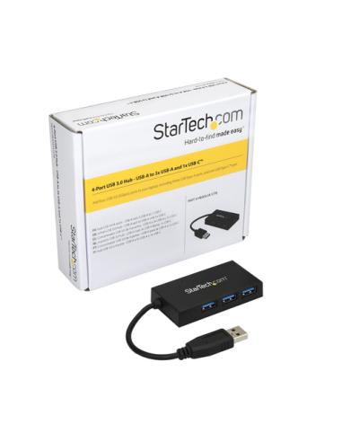 StarTech.com Hub USB 3.0 de 4 Puertos - Hub USB Tipo-A con 1 Puerto USB-C y 3 Puertos USB-A - Alimentación por Bus USB - Hub Ada