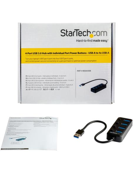 StarTech.com Hub Ladrón USB 3.0 4 Puertos - USB-A a USB 3.0 Tipo A con Interruptores Individuales de Encendido/Apagado - USB 3.2