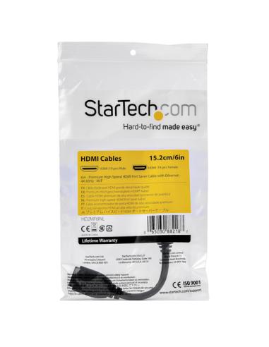 StarTech.com Cable de 15cm de Extensión Alargador HDMI 2.0 de Alta Velocidad con Ethernet - Extensor de Puertos - Cable para Con
