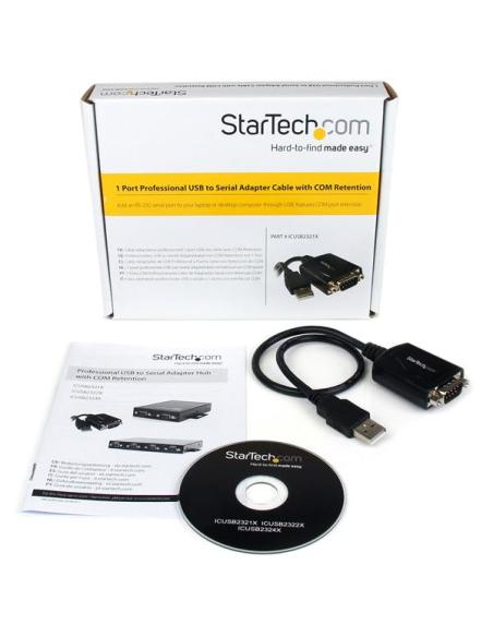StarTech.com Cable Profesional de 0,3m USB a Puerto Serie Serial RS232 DB9 con Retención del Puerto COM