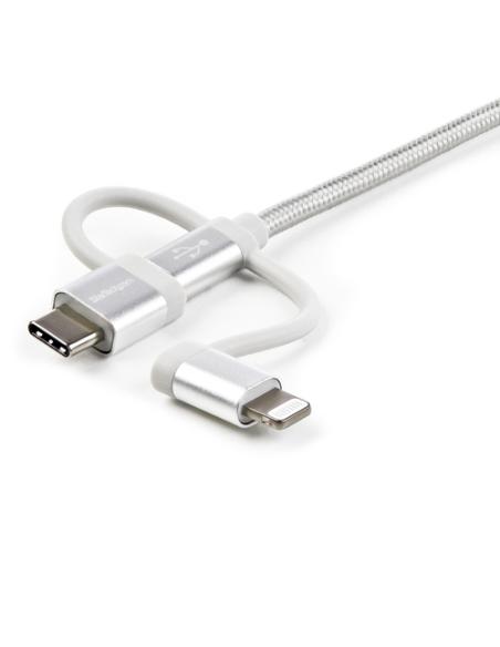 StarTech.com Cable Trenzado de 1m USB a Lightning USB-C y Micro USB - Cable Cargador para Teléfono Móvil iPhone iPad Tablet