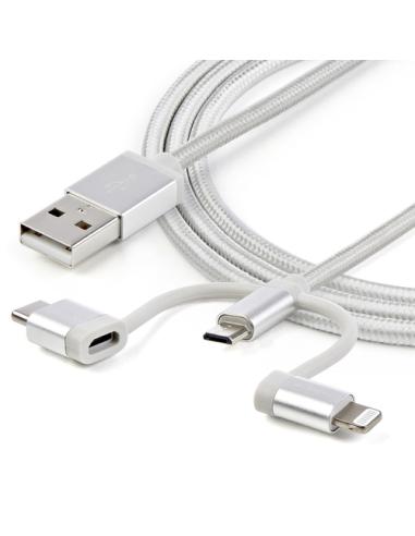 StarTech.com Cable Trenzado de 1m USB a Lightning USB-C y Micro USB - Cable Cargador para Teléfono Móvil iPhone iPad Tablet