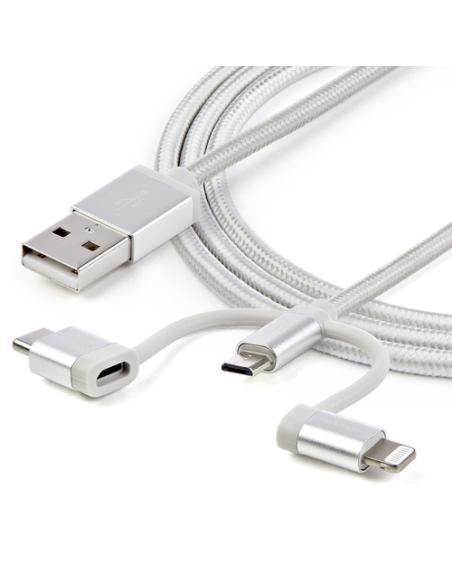 StarTech.com Cable Trenzado de 1m USB a Lightning USB-C y Micro USB - Cable Cargador para Teléfono Móvil iPhone iPad Tablet