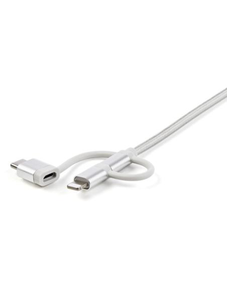 StarTech.com Cable Trenzado de 1m USB a Lightning USB-C y Micro USB - Cable Cargador para Teléfono Móvil iPhone iPad Tablet