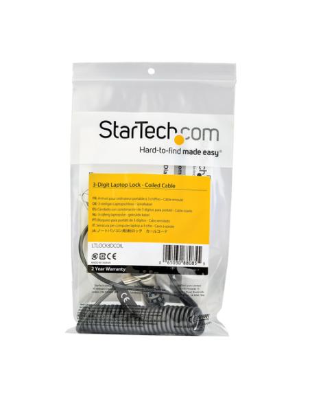StarTech.com Cable de Seguridad con Combinación para Ordenador Portátil- con Cable Auto Enrrollable - Combinación de 3 Dígitos