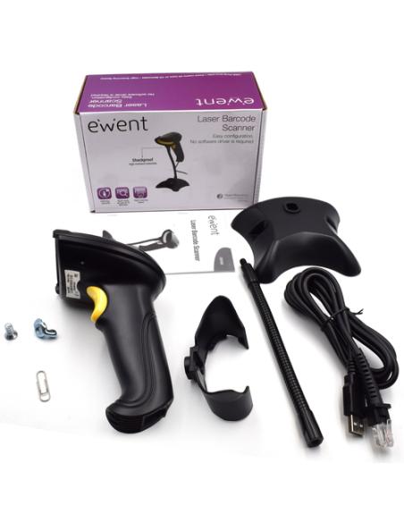 Ewent EW3400 lector de código de barras Lector de códigos de barras portátil 1D Laser Negro