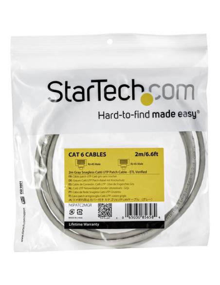 StarTech.com Cable de 2m Gris de Red Gigabit Cat6 Ethernet RJ45 sin Enganche - Snagless