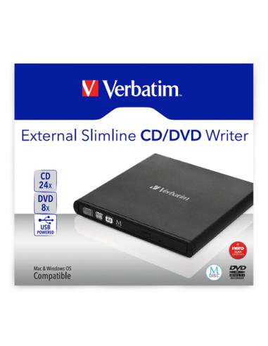Verbatim Slimline CD/DVD unidad de disco óptico DVD-RW Negro