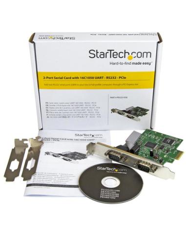 StarTech.com Tarjeta Serie PCI Express de 2 Puertos DB9 RS232 con UART 16C1050 - Adaptador Interno Serie PCI-E