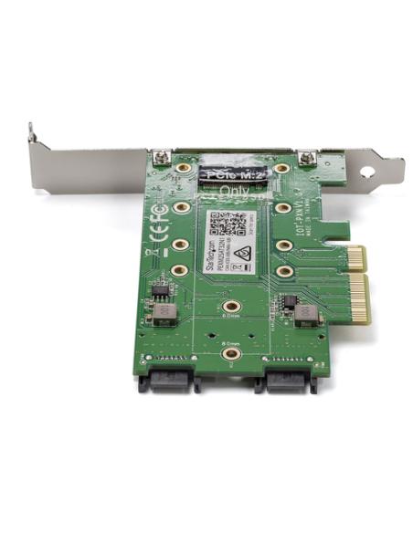 StarTech.com Tarjeta Adaptadora de 3 Puertos M.2 NGFF para SSD - Soporta 1x SSD M.2 PCIe NVMe - 2x SSD M.2 SATA III - Adaptador 