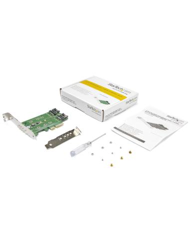 StarTech.com Tarjeta Adaptadora de 3 Puertos M.2 NGFF para SSD - Soporta 1x SSD M.2 PCIe NVMe - 2x SSD M.2 SATA III - Adaptador 