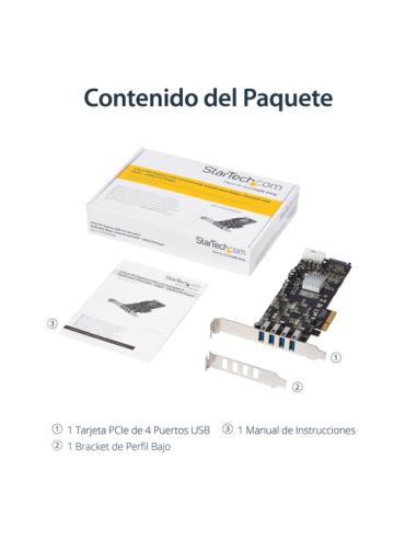 StarTech.com Adaptador Tarjeta PCI Express PCI-E 4 Puertos USB 3.0 UASP 2 Canales de 5Gbps con Alimentación Molex SATA