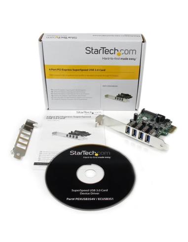 StarTech.com Tarjeta Adaptador PCI Express PCI-E USB 3.0 con UASP de 4 Puertos - Alimentación SATA
