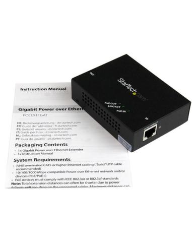 StarTech.com Gigabit PoE+ Extender - 802.3at/af - 100m