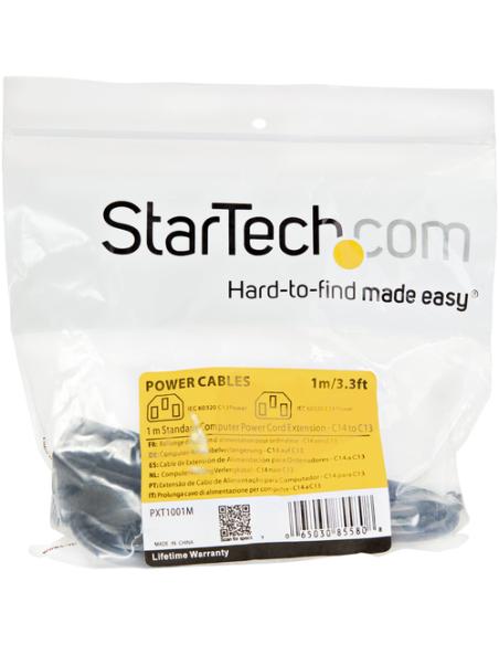 StarTech.com Cable de 1m de Extensión de Alimentación, C14 a C13, 10A 125V, 18AWG, Alargador de Cable de Corriente de Ordenador,