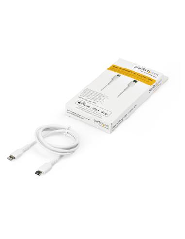StarTech.com Cable Resistente USB-C a Lightning de 1 m Blanco - Cable de Sincronización y Carga USB Tipo C a Lightning con Fibra