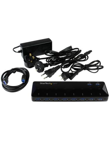 StarTech.com Concentrador USB 3.0 (5Gbps) de 10 Puertos - Ladrón con Puertos de Carga y Sincronización - Hub con 2 Puertos de 1,