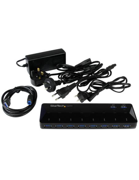 StarTech.com Concentrador USB 3.0 (5Gbps) de 10 Puertos - Ladrón con Puertos de Carga y Sincronización - Hub con 2 Puertos de 1,