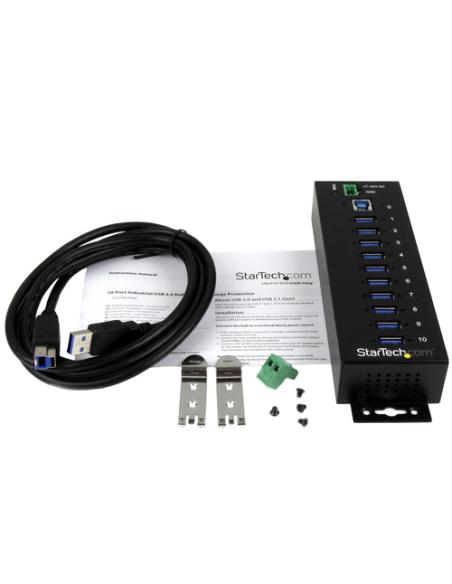 StarTech.com Hub Industrial de 10 Puertos USB 3.0 - 5Gbps - Ladrón Concentrador USB-A con Protección Antiestática ESD y Protecci