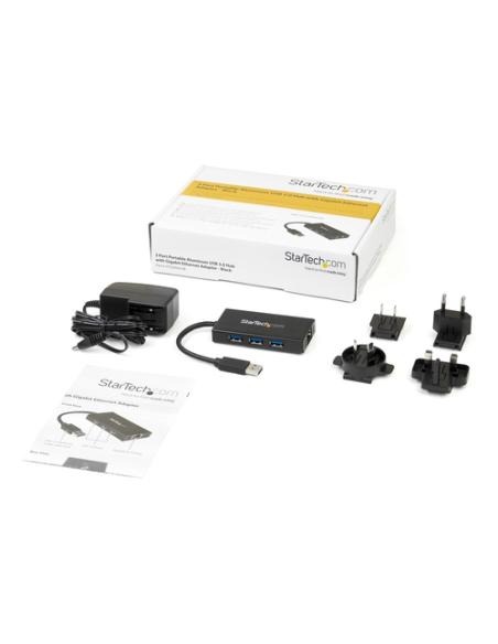 StarTech.com Hub USB 3.0 de Aluminio con Cable - 5Gbps - Concentrador de 3 Puertos USB con Adaptador de Red Ethernet Gigabit
