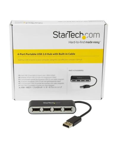 StarTech.com Concentrador Ladrón USB 2.0 de 4 Puertos con Cable Integrado - Hub Portátil USB 2.0