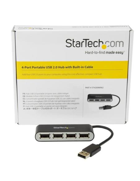 StarTech.com Concentrador Ladrón USB 2.0 de 4 Puertos con Cable Integrado - Hub Portátil USB 2.0