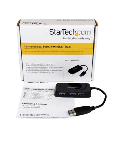 StarTech.com Adaptador Concentrador Hub Ladrón USB 3.0 (5Gbps) Super Speed para Portátil de 4 Puertos Salidas - Negro