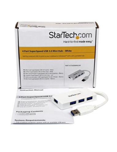 StarTech.com Adaptador Concentrador Hub Ladrón USB 3.0 (5Gbps) Super Speed para Laptop de 4 Puertos Salidas - Blanco