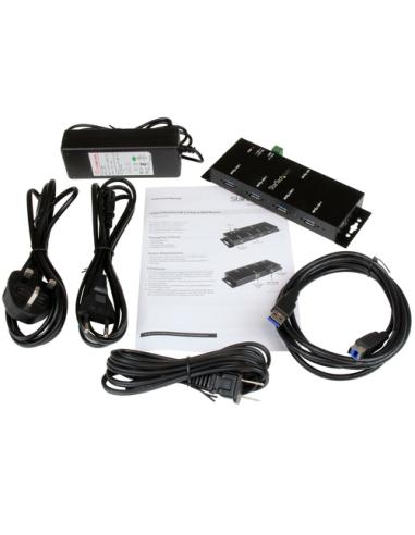 StarTech.com Hub Concentrador USB 3.0 de 4 Puertos - 5Gbps - Ladrón USB-A Industrial de Metal - de Montaje en Carril DIN, Pared 