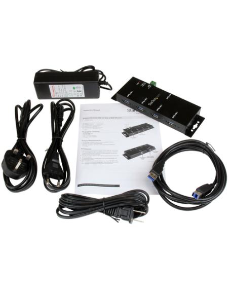 StarTech.com Hub Concentrador USB 3.0 de 4 Puertos - 5Gbps - Ladrón USB-A Industrial de Metal - de Montaje en Carril DIN, Pared 