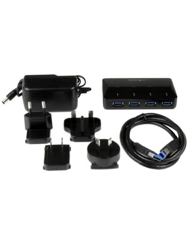 StarTech.com Concentrador USB 3.0 de 4 Puertos - 5Gbps - Ladrón con Puertos de Carga y Sincronización - Hub con 1 Puerto de 2,4A