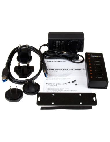StarTech.com Concentrador USB 3.0 de 7 Puertos con Caja de Metal - 5Gbps - Hub de Sobremesa o Montaje en Pared