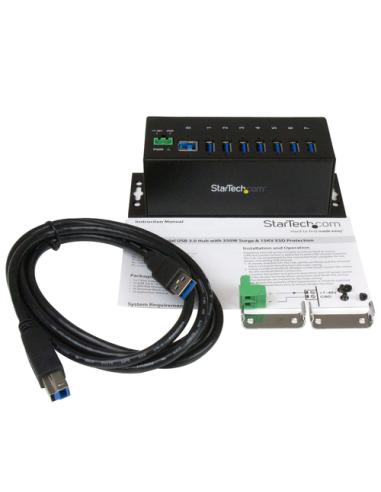 StarTech.com Hub Concentrador USB 3.0 de 7 Puertos - 5Gbps - Ladrón USB Industrial de Metal con Protección ESD y Protección de P