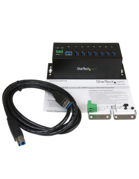 StarTech.com Hub Concentrador USB 3.0 de 7 Puertos - 5Gbps - Ladrón USB Industrial de Metal con Protección ESD y Protección de P
