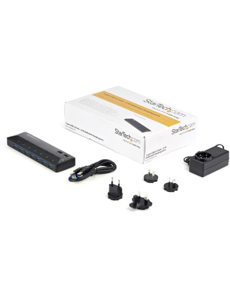 StarTech.com Concentrador USB 3.0 de 7 Puertos - 5Gbps - Ladrón con Puertos de Carga y Sincronización - Hub con 2 Puertos de 2,4