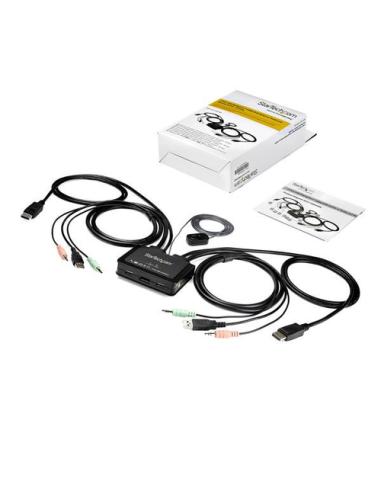 StarTech.com Switch Conmutador KVM de 2 Puertos DisplayPort 4K60Hz con Cables Incorporados