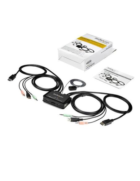 StarTech.com Switch Conmutador KVM de 2 Puertos DisplayPort 4K60Hz con Cables Incorporados