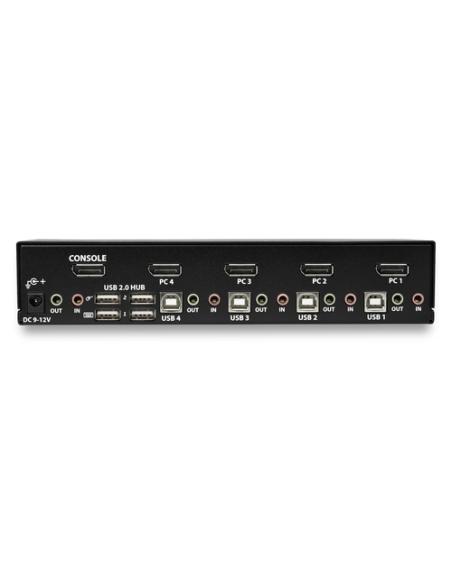 StarTech.com Switch Conmutador KVM de 4 Puertos DisplayPort - 4K 60Hz - para Una Pantalla - Switch KVM de 4 Puertos DP 1.2 con H