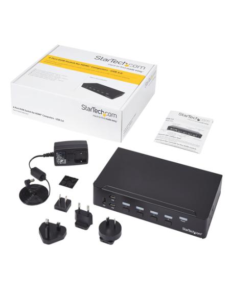 StarTech.com Switch Conmutador KVM de 4 Puertos HDMI 1080p con USB 3.0