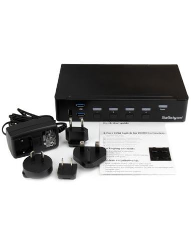StarTech.com Switch Conmutador KVM de 4 Puertos HDMI 1080p con USB 3.0